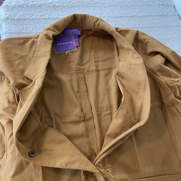 Suzanne Somers Camel Color‎ Snap Up Jacket Western V-neck Fringe Women’s Large - Picture 13 of 13